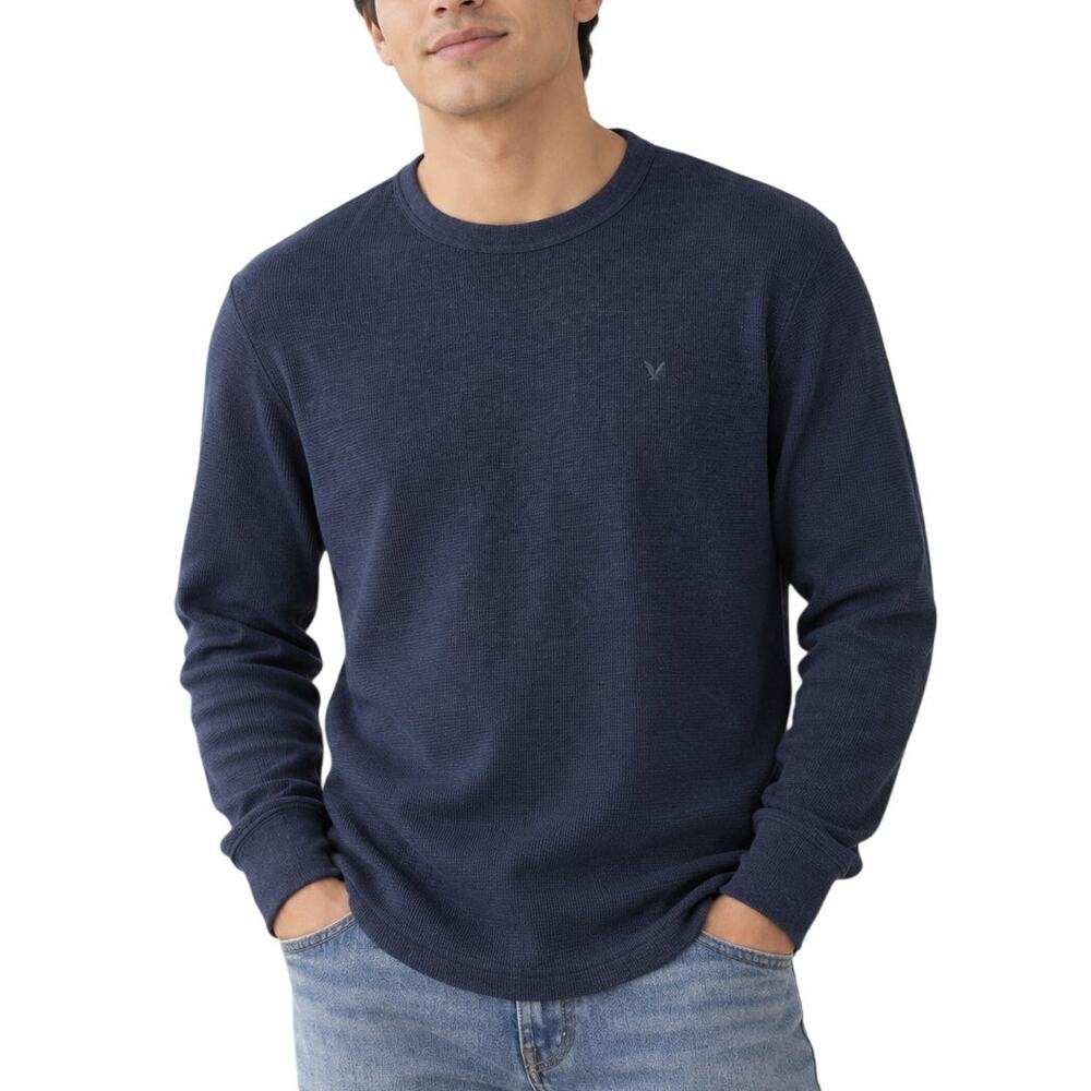 American Eagle Navy Waffle Knit Long Sleeve Shirt Small 100% Cotton